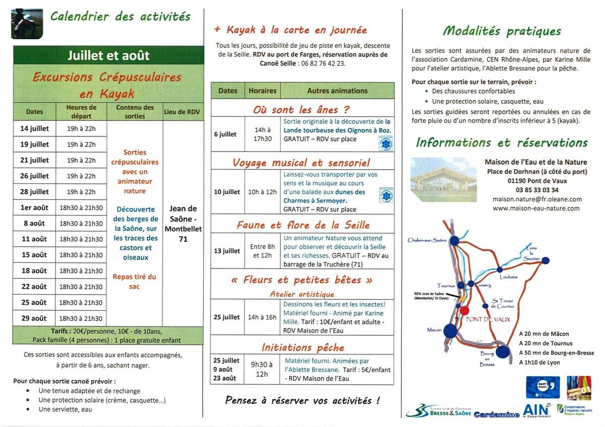 Programme des animations d'été à la Maison de l'eau et de la nature.