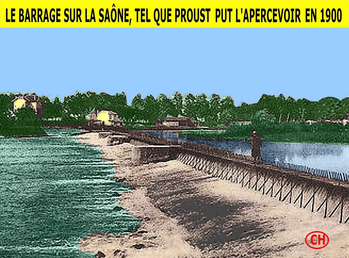 Le barrage sur la Saône tel que Prout put l'apercevoir en 1900