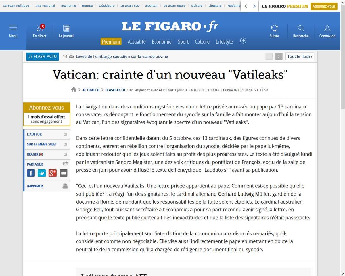 Synode : Treize cardinaux écrivent au Pape qui leur répond de "ne pas céder à l'herméneutique de la conspiration". Laquelle ?