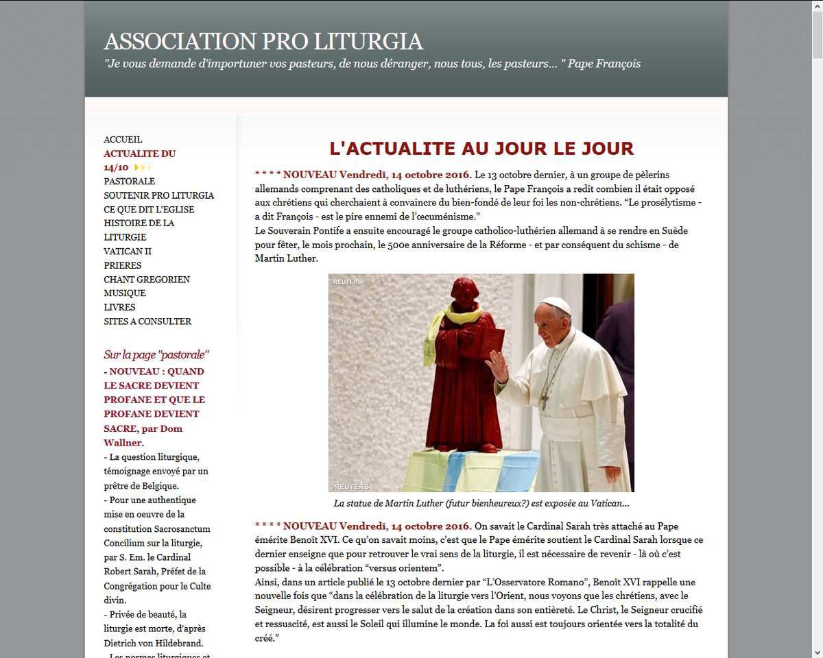 Jeudi 13 octobre 2016, anniversaire du miracle du soleil à Fatima, le Pape François a fait entrer la statue de Luther en grande pompe au Vatican