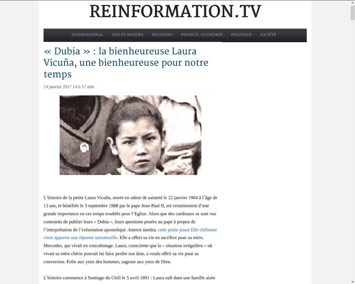 Dubia La Bienheureuse Laura Vicuna Une Bienheureuse Pour Notre Temps Christ Roi