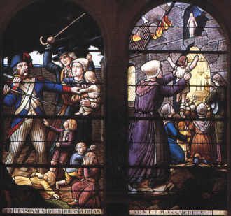 Massacre des Lucs sur Boulogne. Détail vitrail de Fournier, à la chapelle du Petit-Luc, 1902.