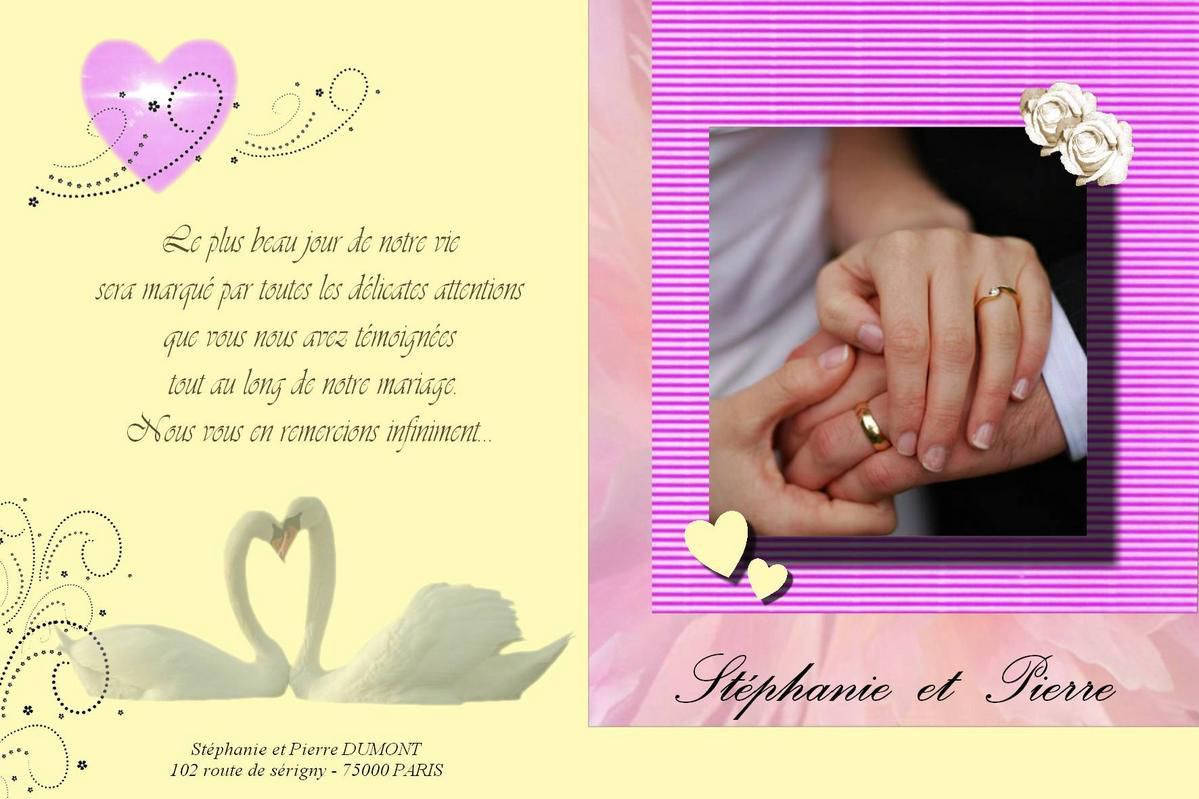 carteremerciements cygne naissance baptême mariage invitationcygnepascher