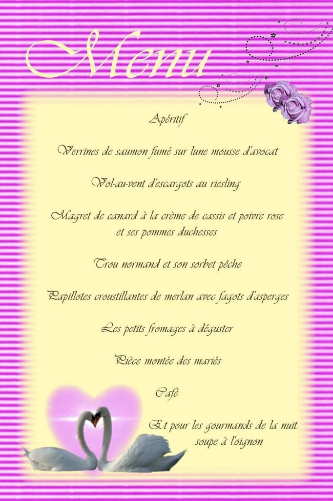 menu cygne naissance baptême mariage invitationcygnepascher