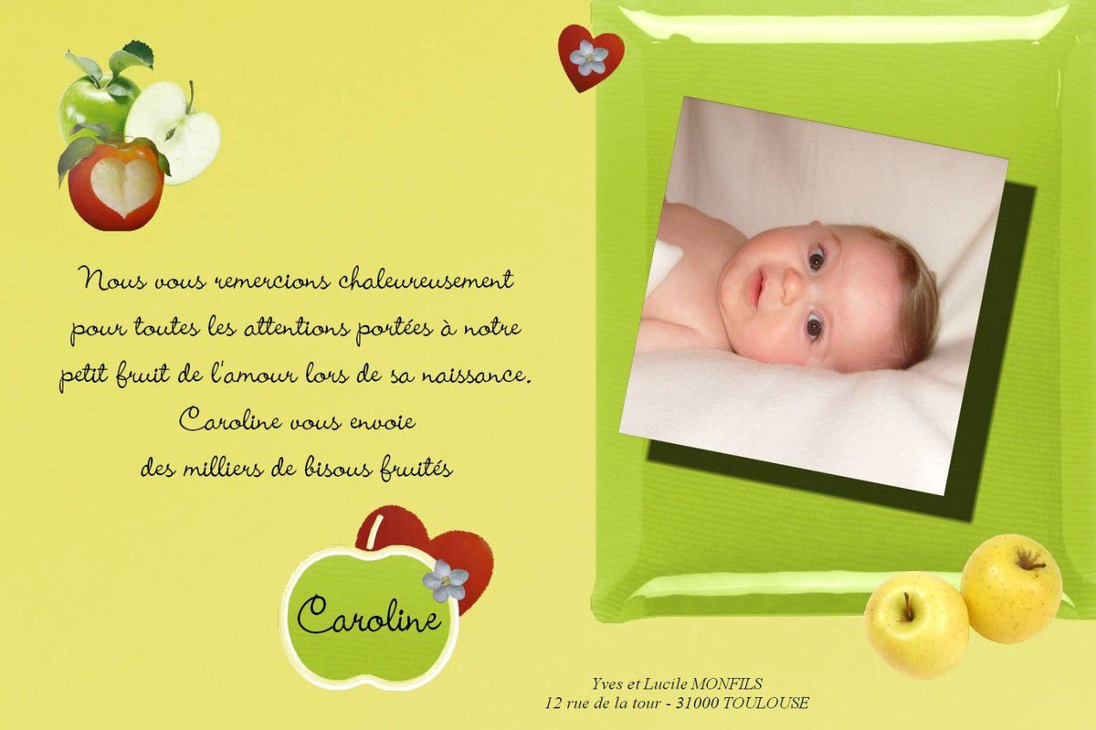 carteremerciements pomme naissance baptême mariage invitationpommepascher