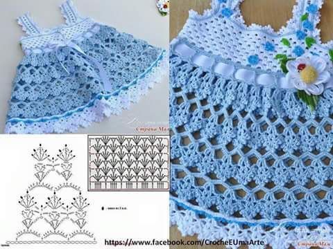 schema explications robe bleue en crochet 