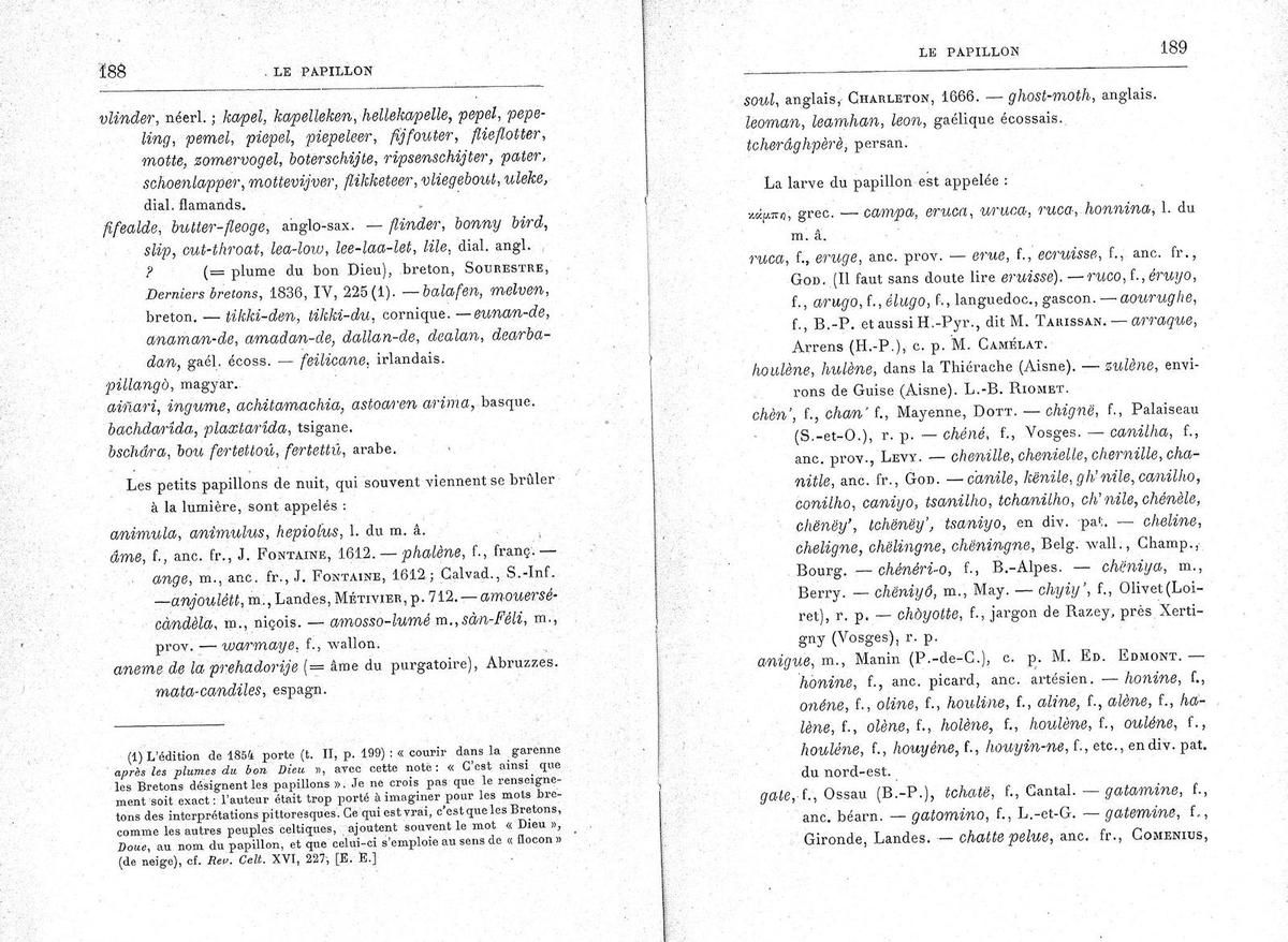 Eugène Rolland, Les insectes : noms vulgaires, dictons, proverbes, légendes, contes et superstitions - Paris : Editions G.-P. Maisonneuve et Larose, 1967 ​, page 188-189
