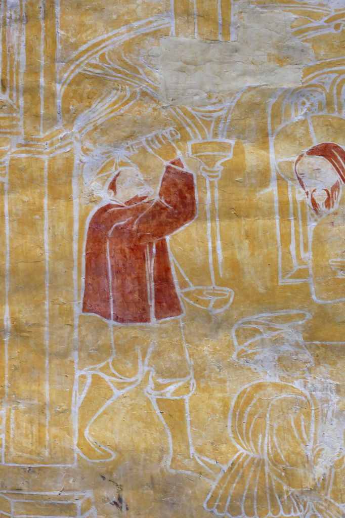 La Flagellation de Jésus, coté nord de la nef,   peintures murales de la chapelle Saint-Jacques à Saint-Léon, Merléac. Photographie lavieb-aile septembre 2017.