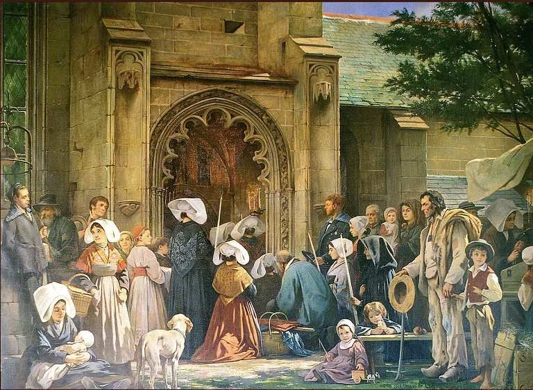 Cette toile de dimension monumentale (380 x 450 cm) fut présentée au Salon de Paris en 1873 par Camille Chazal (1825-1875). 