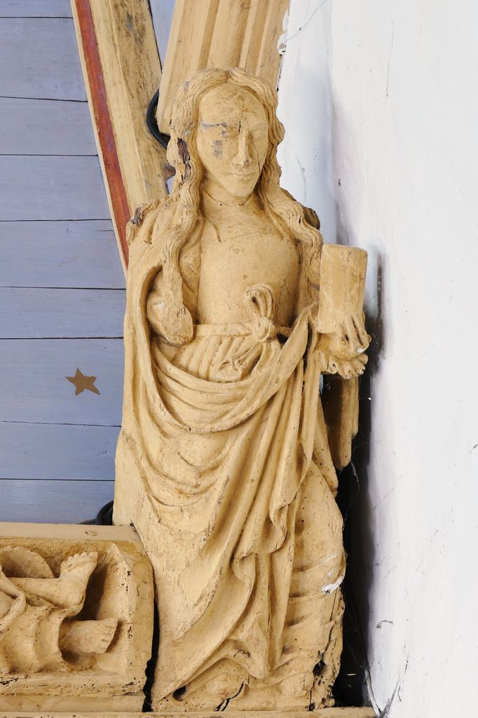Sainte Marie-Madeleine. Blochet B7, charpente sculptée du bas-coté sud de l'église de Bodilis. Photographie lavieb-aile août 2017. 