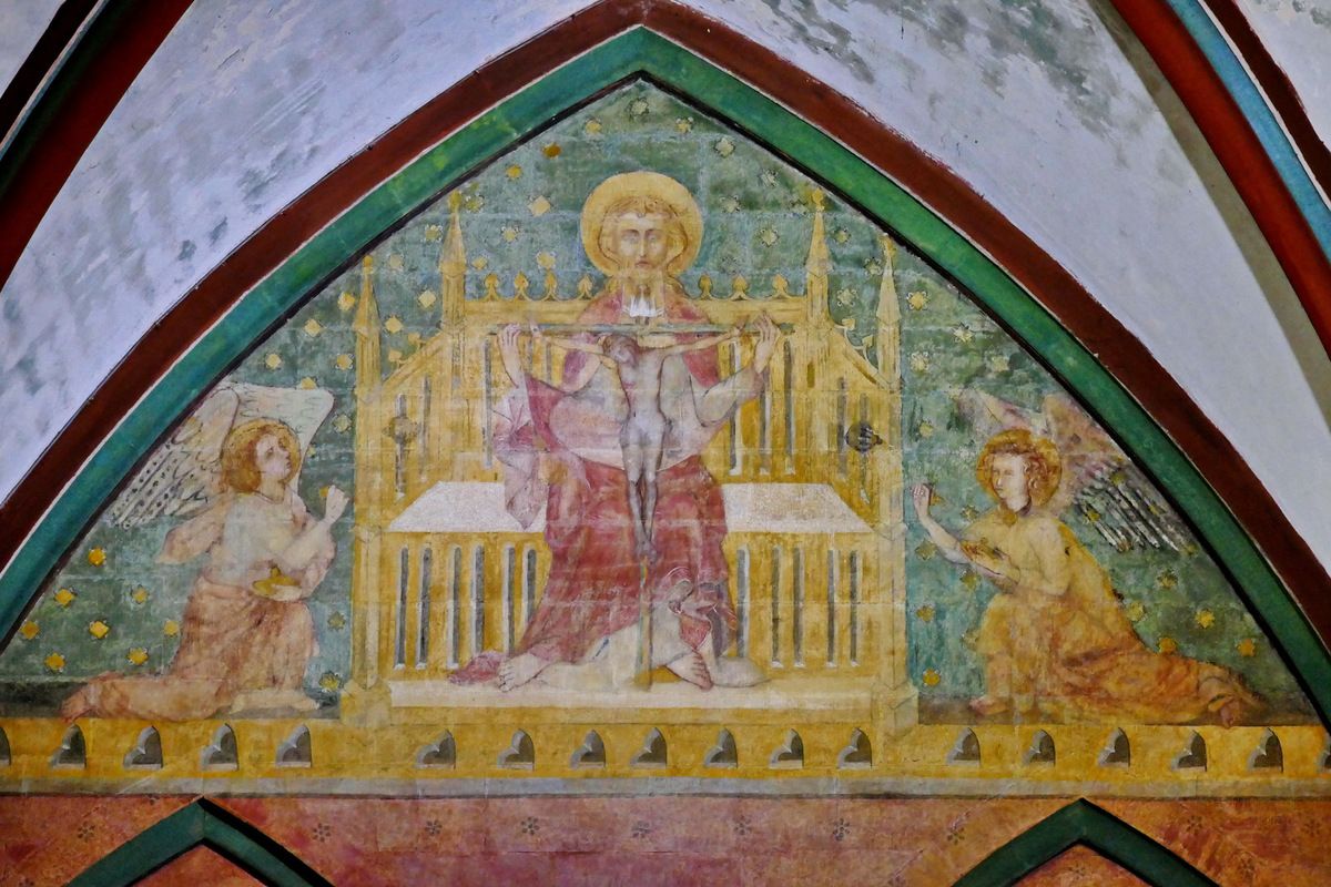 Peintures murales (v. 1384) de la chapelle de Chiffrevast, cathédrale de Coutances. Photographie lavieb-aile septembre 2018.