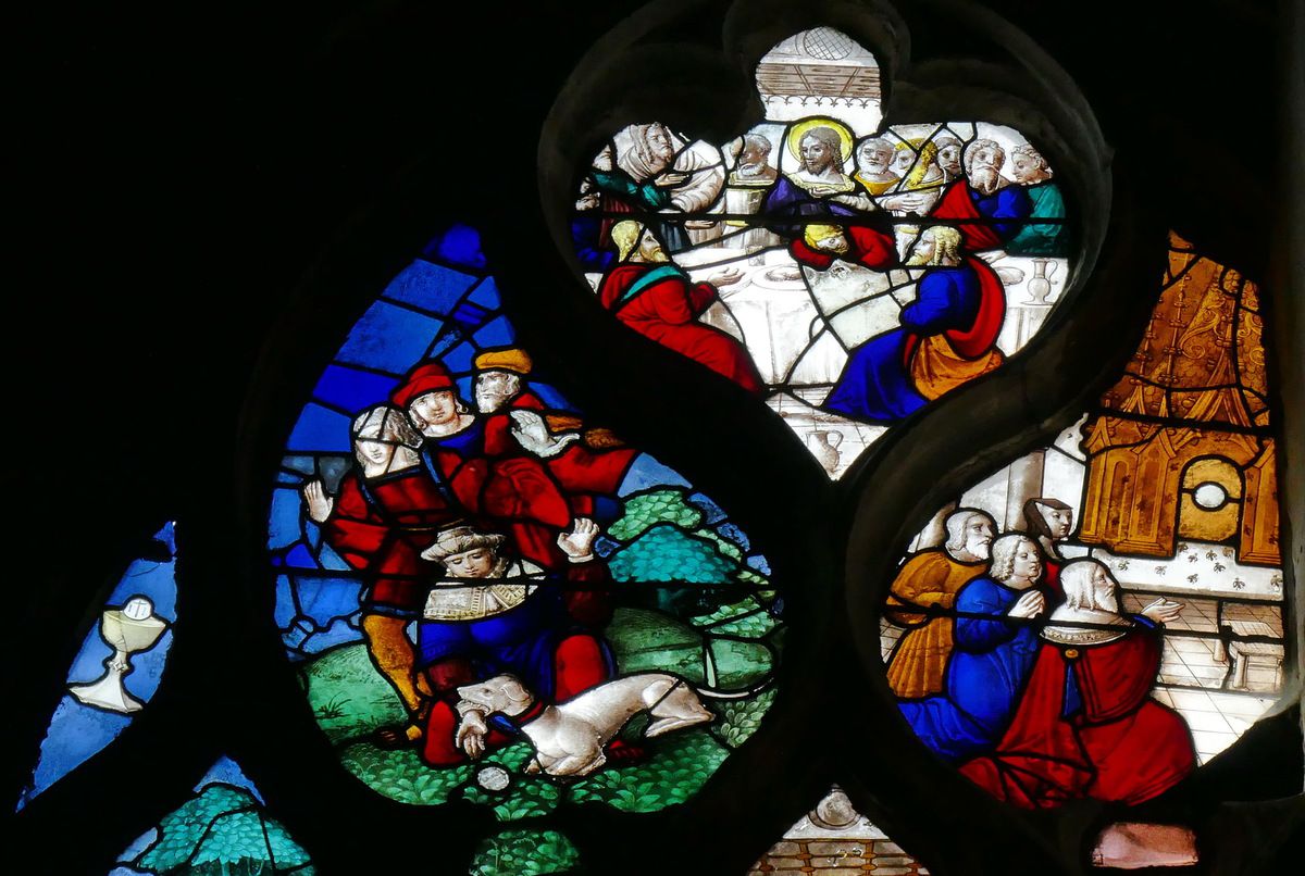 Verrière des Miracles de l'Eucharistie, vers 1515. Baie 20 de l'église de Pont-Audemer. Photographie lavieb-aile 25 août 2018.