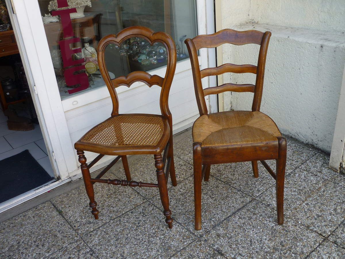 chaises Louis Philippe assises en cannage et paille