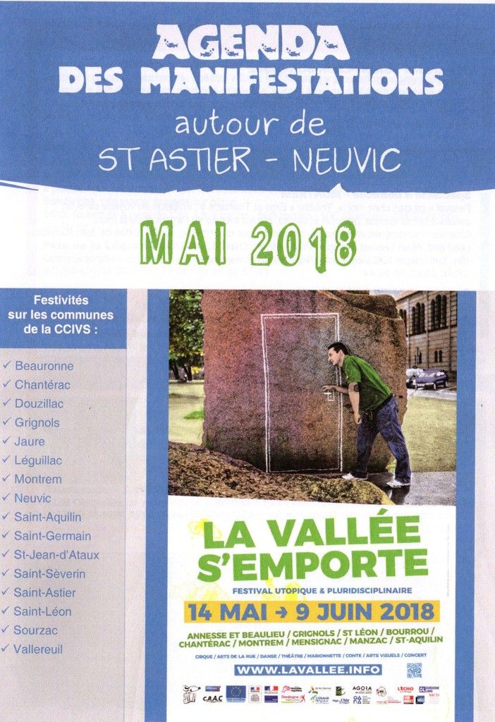 Agenda des animations mai 2018 autour de Neuvic et St Astier