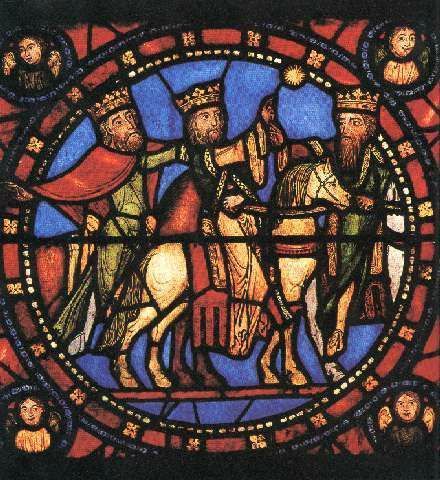 Les Rois Mages, vitrail de la basilique St-Denis, chapelle de la Vierge.