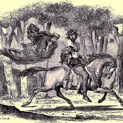 Gravure illustrant la chevauchée fantastique du père et de l'enfant poursuivis par le roi des aulnes.