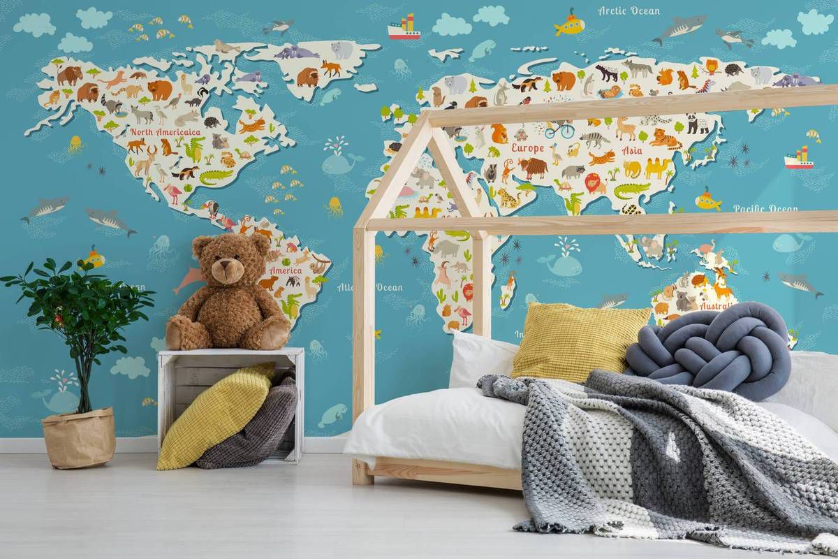 papier peint carte du monde chambres enfants