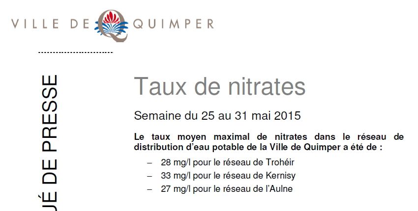 Taux de nitrates à Quimper du 25 au 31 mai