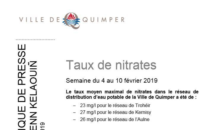 Taux de nitrates à Quimper du 4 au 10 février