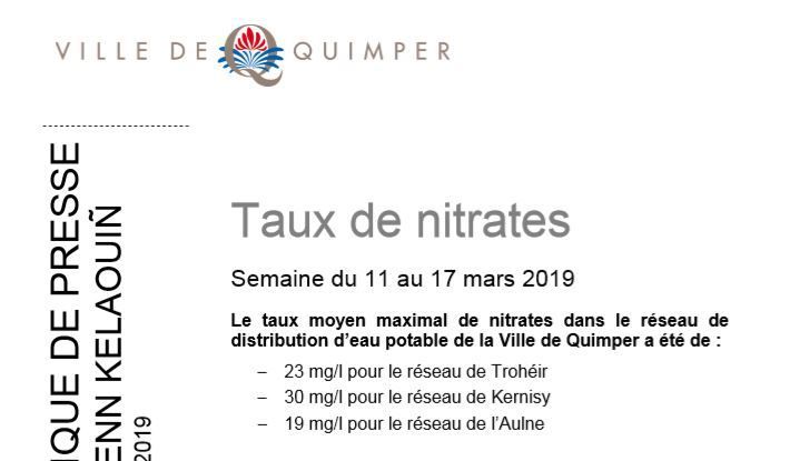 Taux de nitrates à Quimper du 11 au 17 mars
