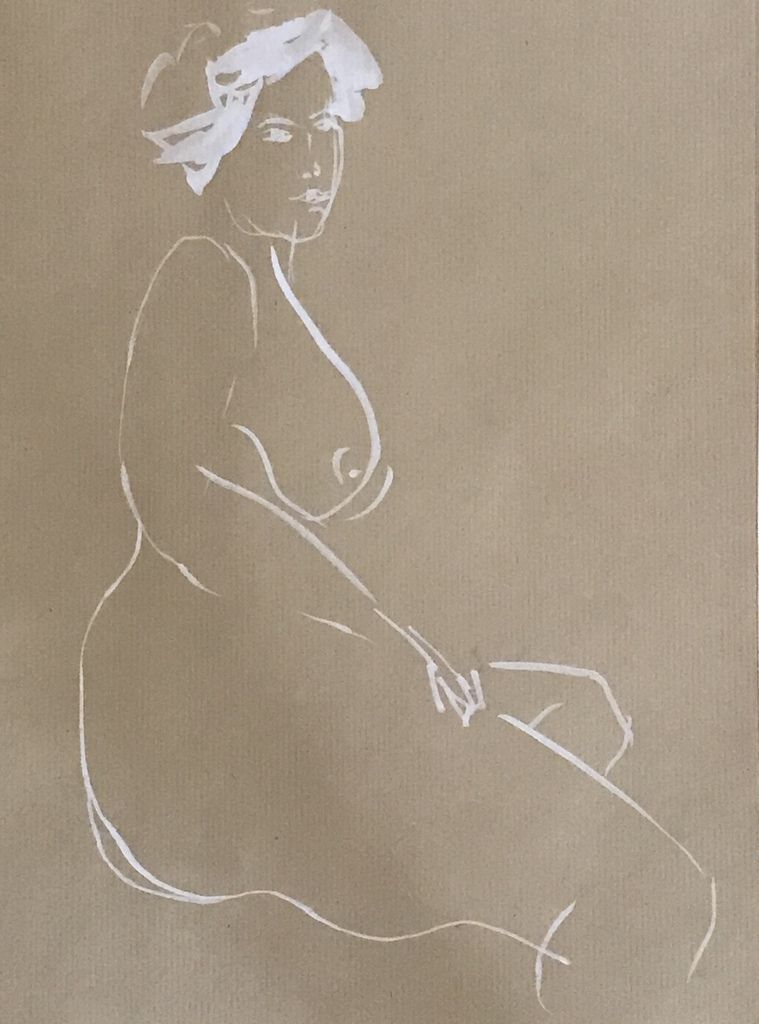 dessin au pinceau et gouache sur papier kraft - format 30x42cm