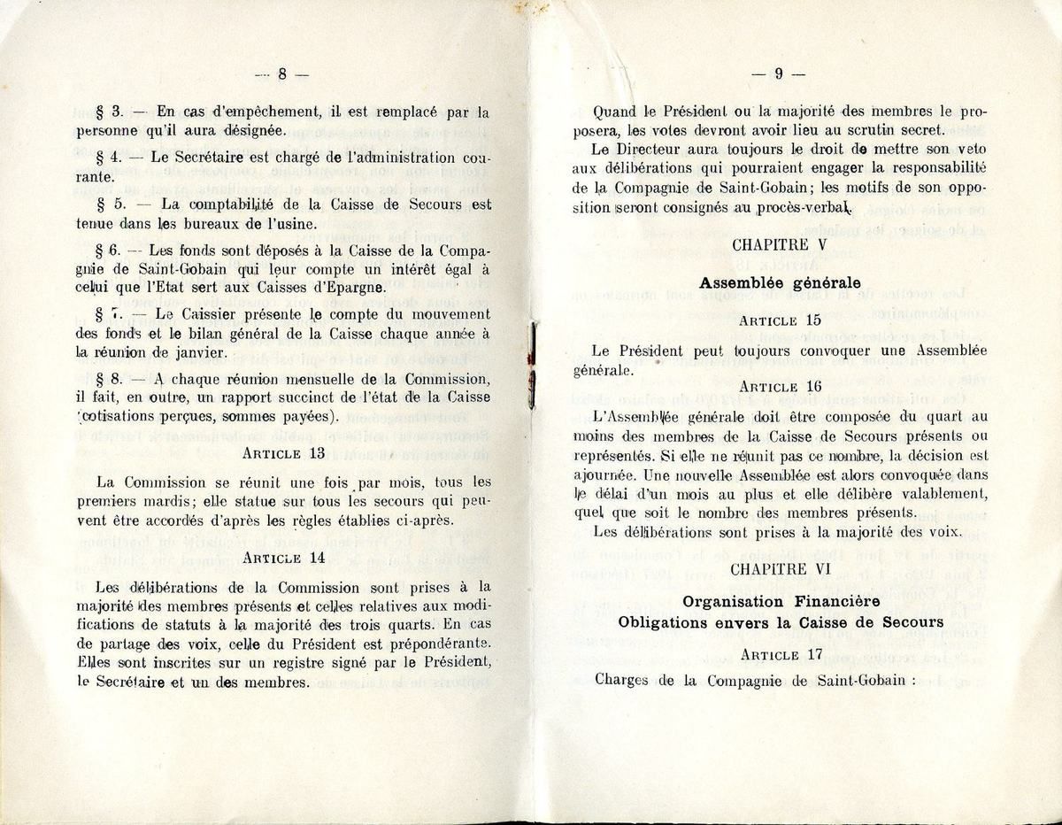 Chantereine, le Livret d'Accueil et la Caisse de Secours de la Glacerie de Chantereine