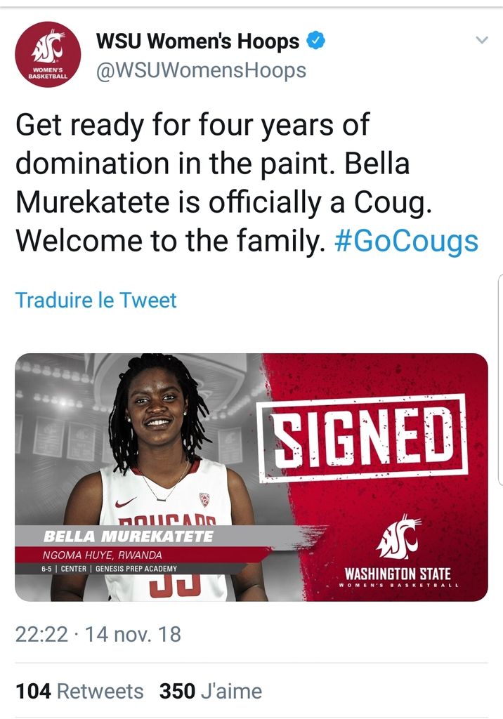 NCAA : Bella Murekatete fera ses débuts avec Washington State ce dimanche