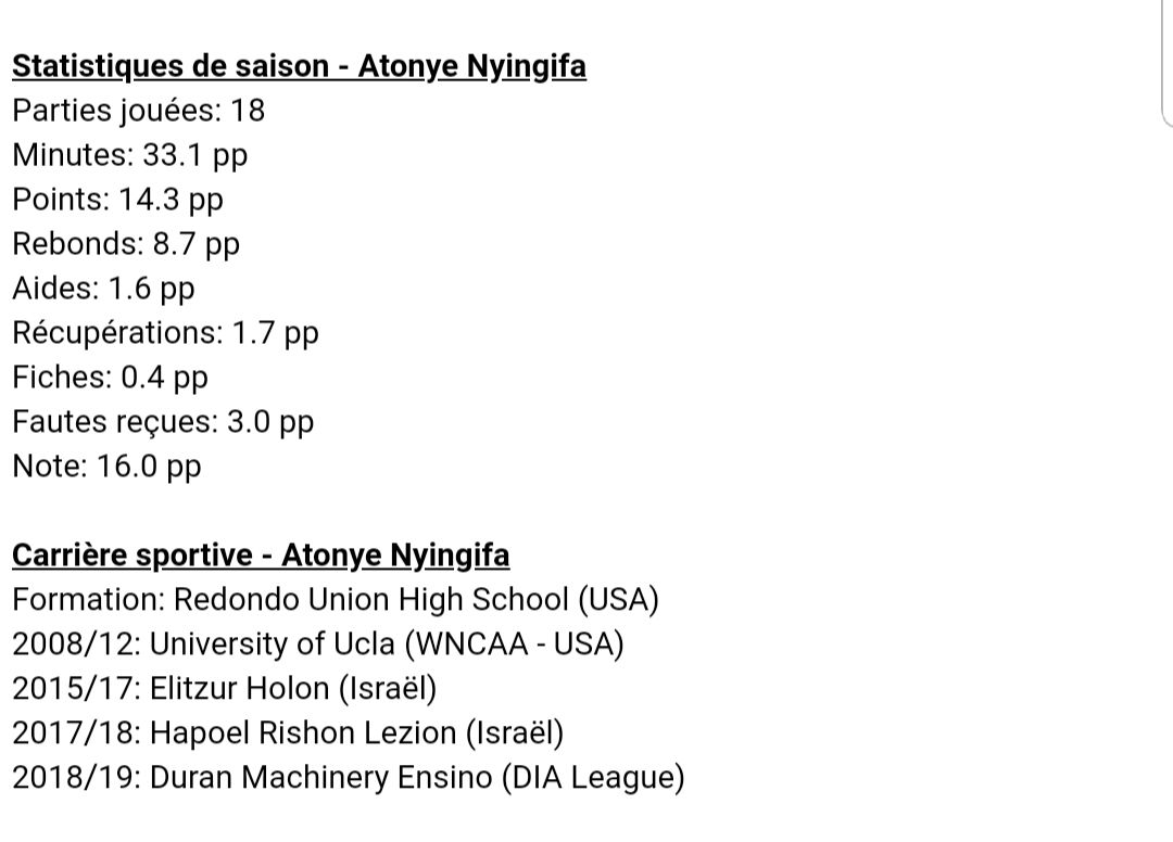 Liga DIA : Atonye Nyingifa élue MVP de la semaine pour la 3ème fois! !