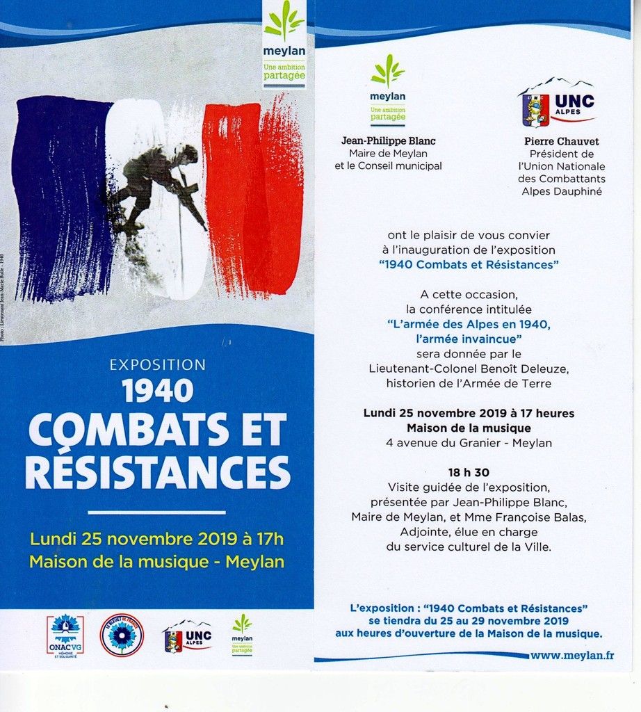 Rappel: Conférence : "L'Armée des Alpes, l'Armée invaincue" - 25.11.2019 - Maison de la Musique de Meylan - 17 h 00