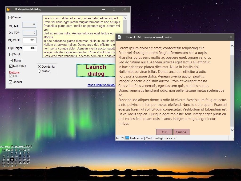 Modal dialog box (html and classic). - Visual Foxpro codes