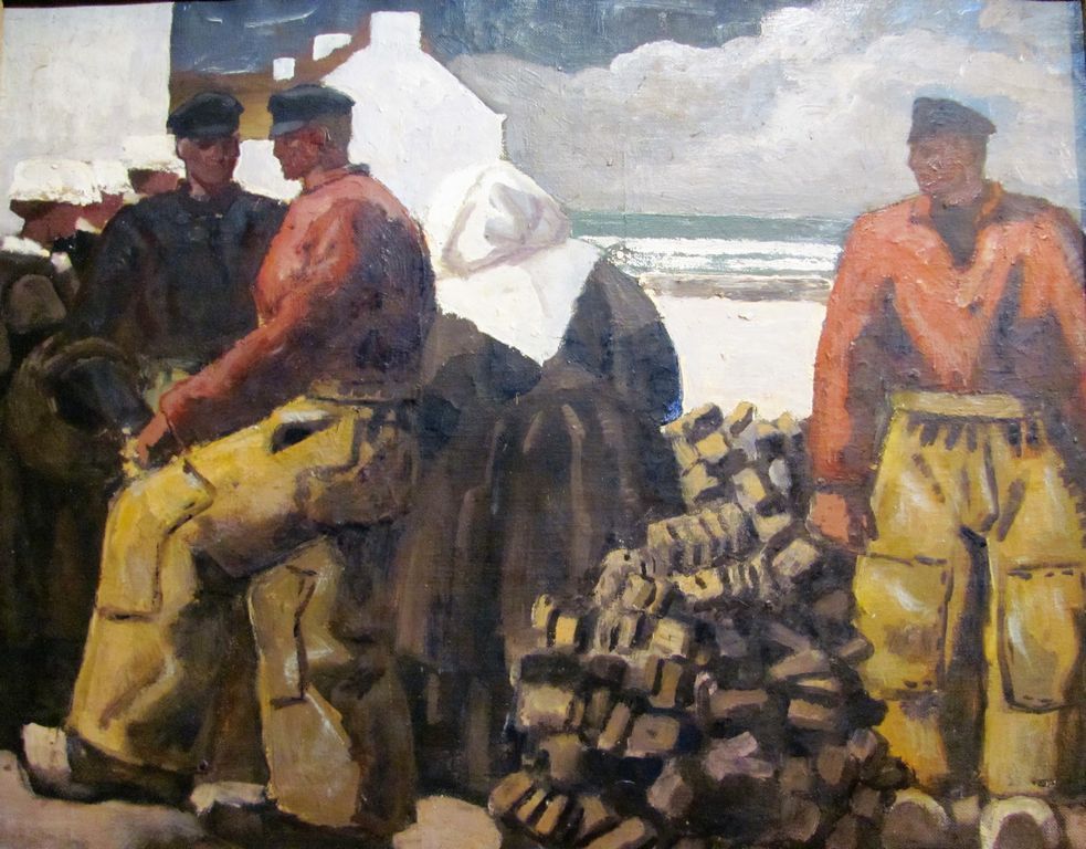 Kerouallan - Pêcheurs aux vareuses rouges - vers 1940 (huile sur toile)