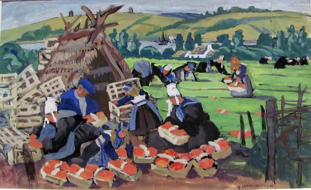 Yvonne Jean Haffen - l'industrie des fraises à Plougastel - 1925-35 (gouache sur papier)