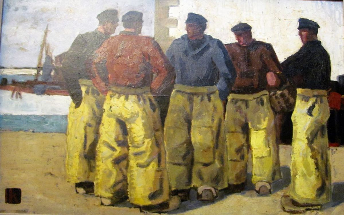 Kerouallan - pêcheurs à quai (huile sur panneaux)