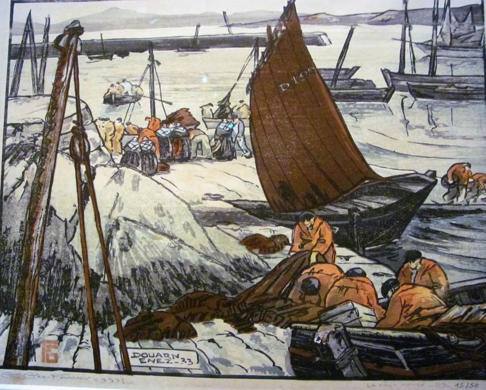 Geo Fourrier - La cale noire Douarnenez - 1933 (xylographie en couleur sur papier)