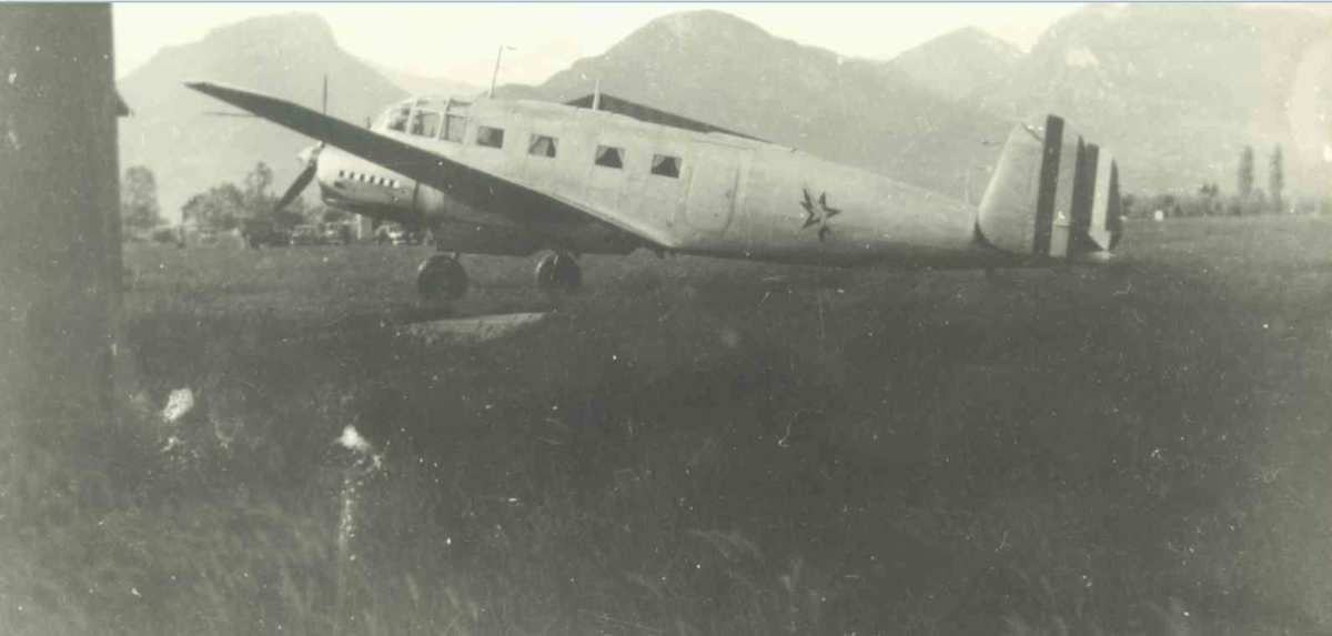 un avion des années 50 - arrière plan : massif de la Chartreuse