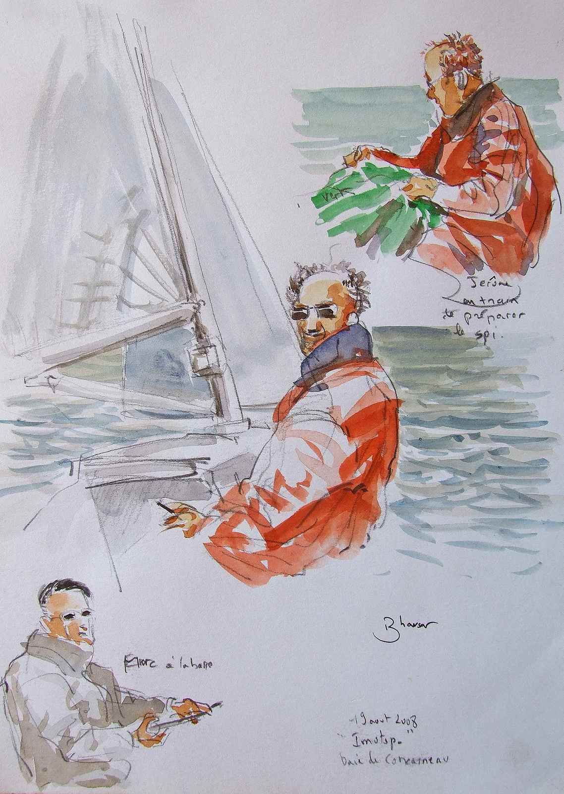 Bretagne sortie sur le bateau de Bernard  Crayon et aquarelle  21x29 août 2008 Bhavsar