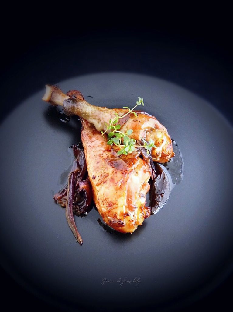 Cuisses de poulet, sirop d'érable-gingembre