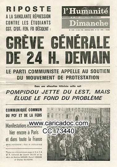 « Grève générale de 24 H. demain Pompidou jette du lest, mais élude le fond du problème », Humanité dimanche, 12/5/1968.