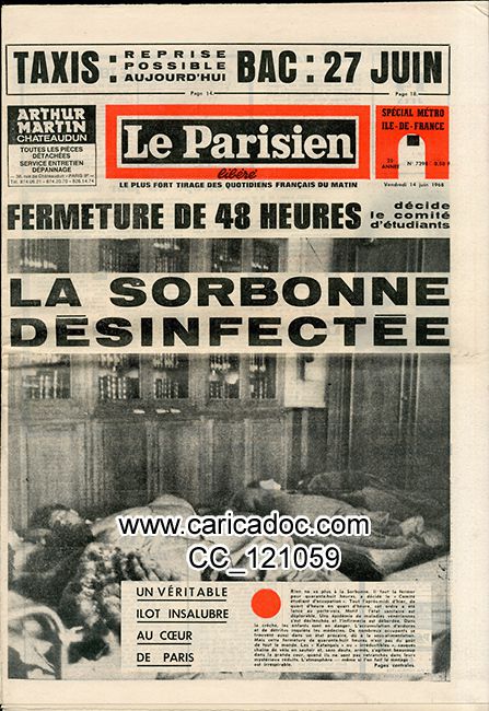 « Fermeture de 48 heures. La sorbonne désinfectée », Parisien libéré, 14/6/1968.