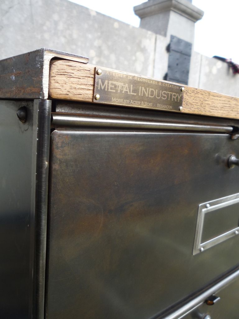 CLASSEUR MEUBLE 15 CLAPETS BAS RONEO 1950 PATINE ANTIQUE 'SOUTENUE' PLATEAU CHÊNE