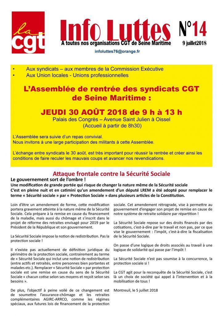 En Seine-Maritime la CGT prépare la rentrée SOCIALE