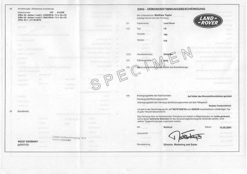 Certificat de Conformité Land rover Gratuit