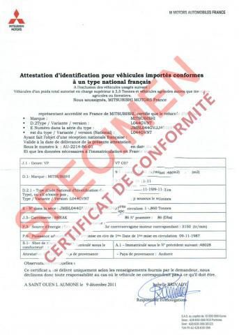 Certificat de Conformité Mitsubishi Gratuit  