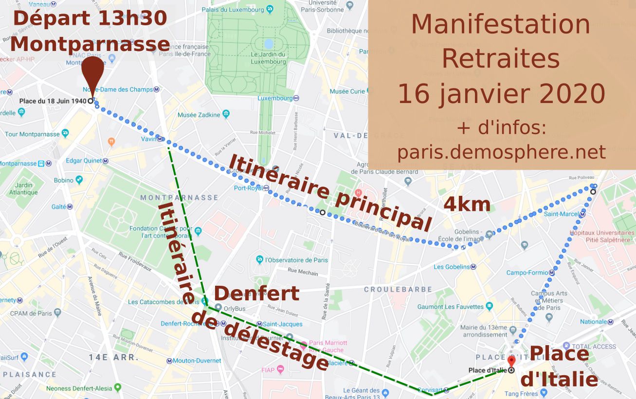 LE PARCOURS DE LA MANIFESTATION à PARIS pour les retraites : Jeudi 16  janvier 2020 - Commun COMMUNE [le blog d'El Diablo]