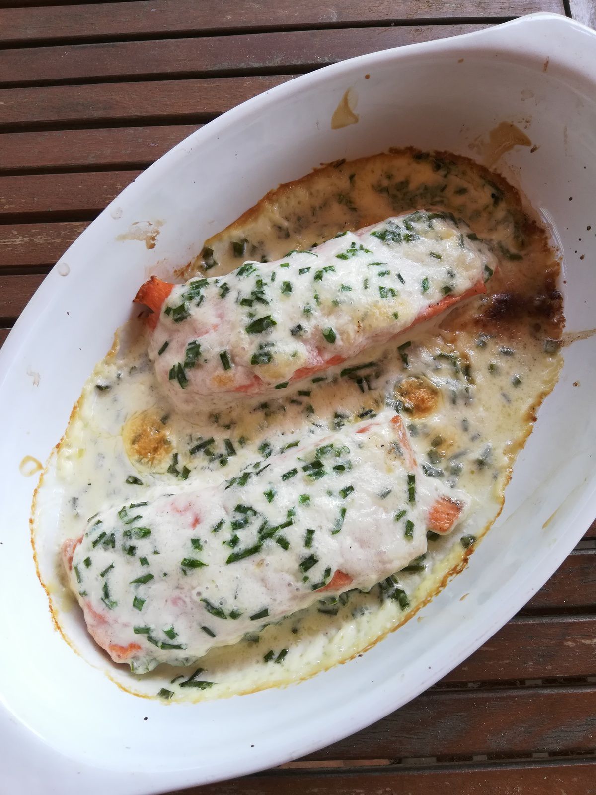 saumon au four à la crème et ciboulette - Le blog de corinnette