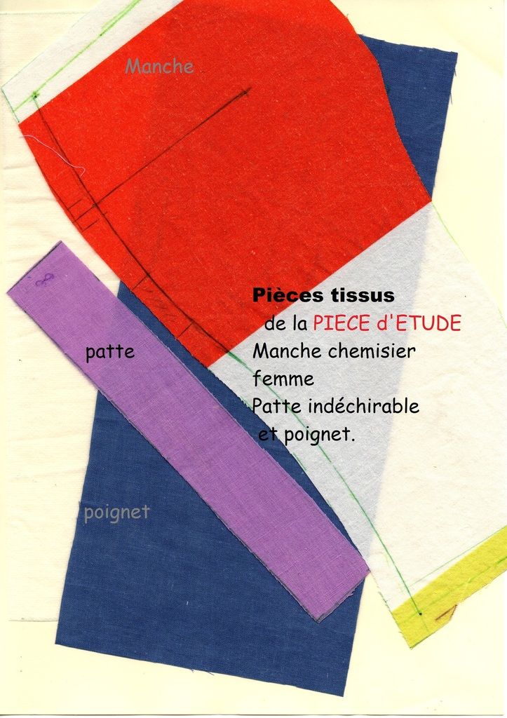 pièces coupées en tissu pour réaliser la Piece d'etude.