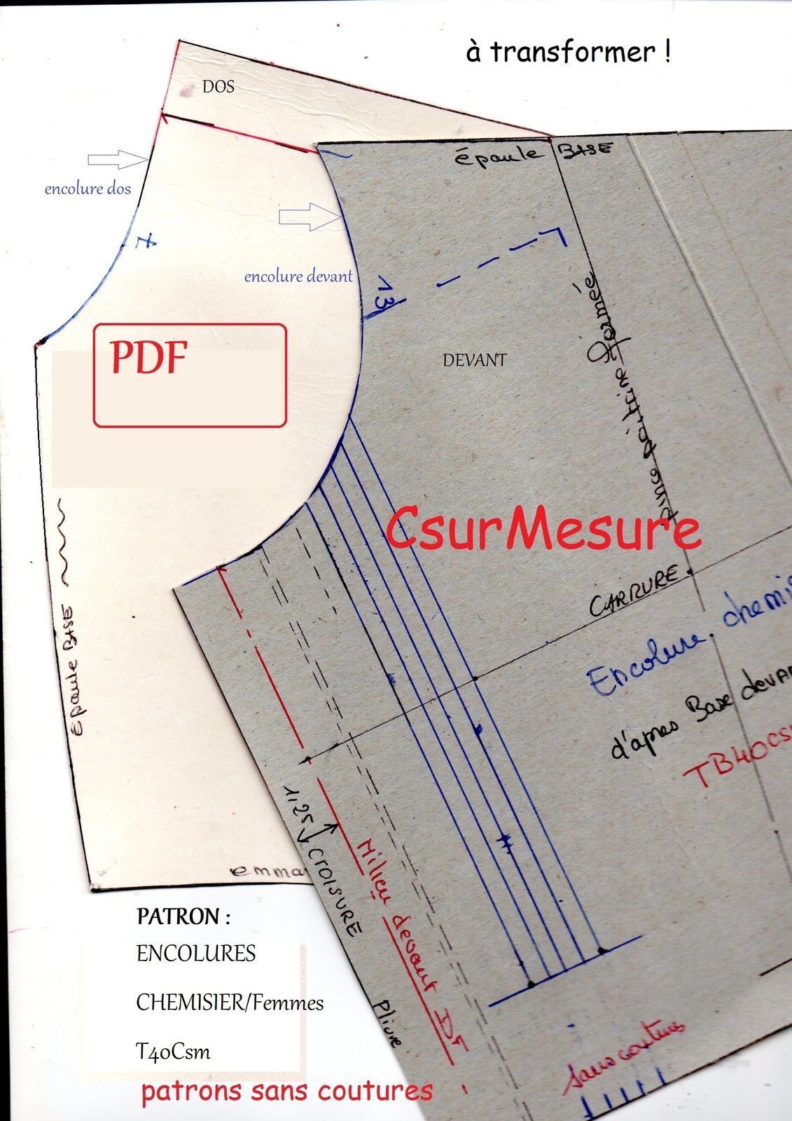 PDF Patron encolures chemisier femme T40csm. C sur Mesure