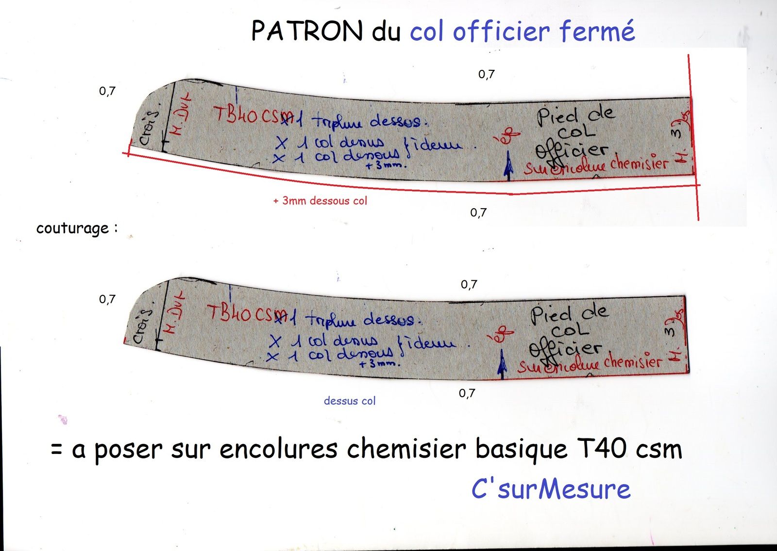  exemple : y mettre le pied col officier fermé(ici avec une croisure de 1,25)