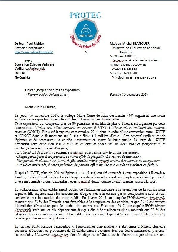 lettre au ministre