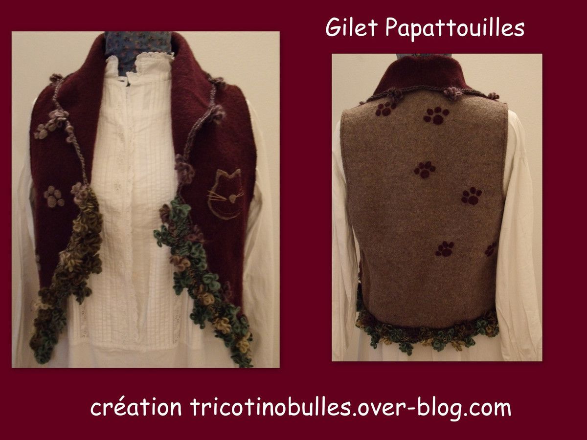 Gilet laine bouillie Bordeaux et Bistre